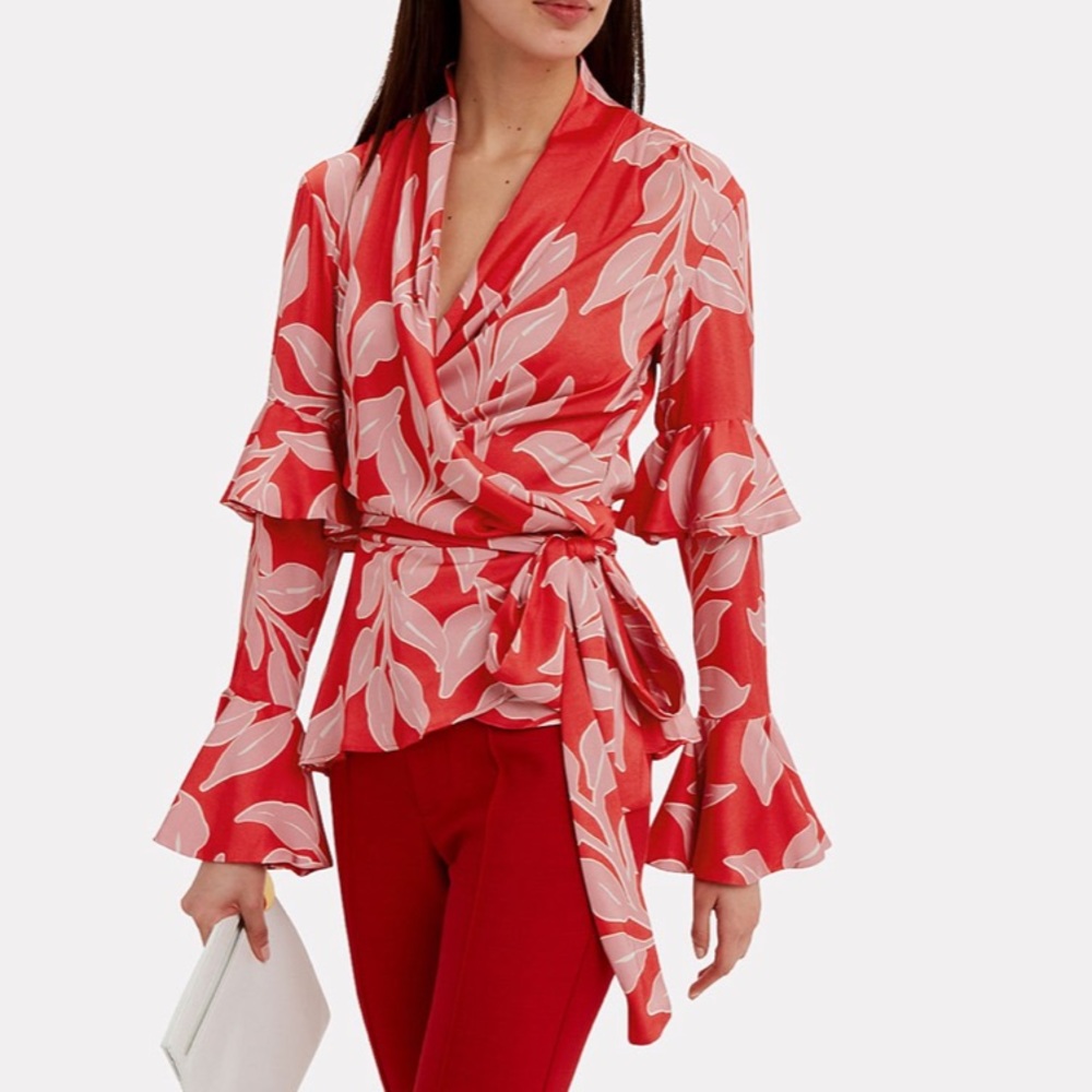 PatBo leaf print ruffle top blouse sz small new with tags
